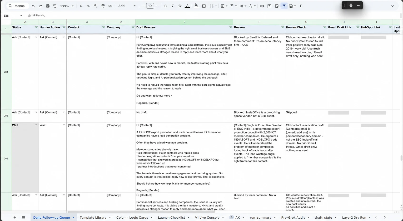 Privacy-safe founder review queue that preserves draft previews, reasons, human checks, and decision controls while redacting identities and record links